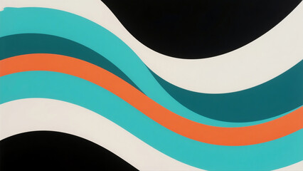 Poster - Abstract Art with Teal and Peach Curved Lines on White Background