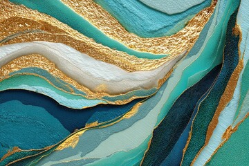 Poster - textured abstract art featuring vibrant shades of blue and gold waves creating a dynamic and elegant