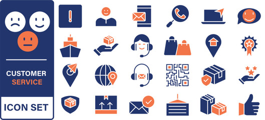 Poster - Customer service icon set. Containing customer satisfied, assistance, experience, feedback, operator and technical support icons.