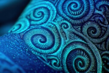 Poster - Intricate blue spiral patterns create a stunning visual display on a textured surface in an artistic setting