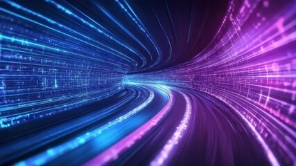 Poster - Futuristic Abstract Tunnel of Light with Dynamic Flow of Blue and Purple Digital Data Streams