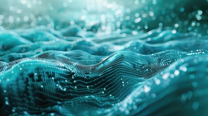 Poster - This abstract illustration features a cybernetic landscape in cyberspace, showcasing dynamic waves of data and light in a futuristic environment.