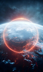 Poster - Celestial sphere with ethereal glow, illuminated planet, science fiction inspired digital artwork, cosmos