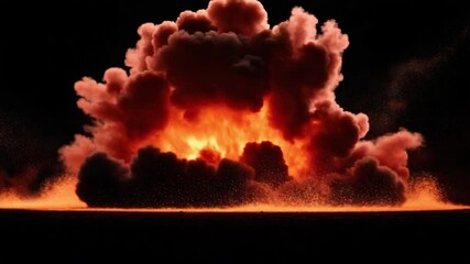 Poster - Explosive Fireball Erupting from Ground Amidst Black Background Creating Dramatic Scene of Fire and Smoke