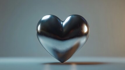 Poster - A 3D rendered image of a metallic heart. The heart is brushed metal, reflecting light. It's isolated on a soft, neutral background, suggesting concepts of love, technology, or modern design.