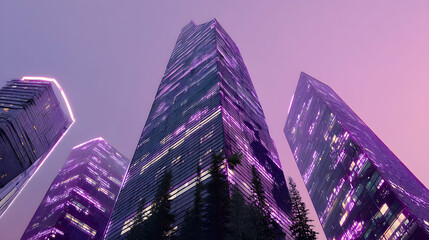 Poster - Futuristic cityscapes present an intriguing blend of architectural innovation and vibrant illumination in the twilight sky