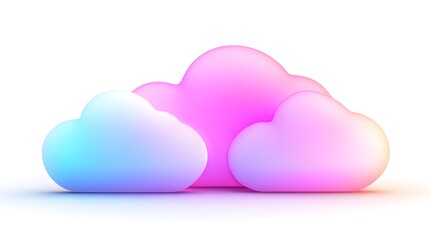 Poster - Three vibrant pastel clouds, blue and pink, float against a white background.  A modern, minimalist design ideal for tech or branding.