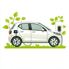  Electric vehicle charging at a modern station surrounded by greenery during daylight hours in a sustainable environment
