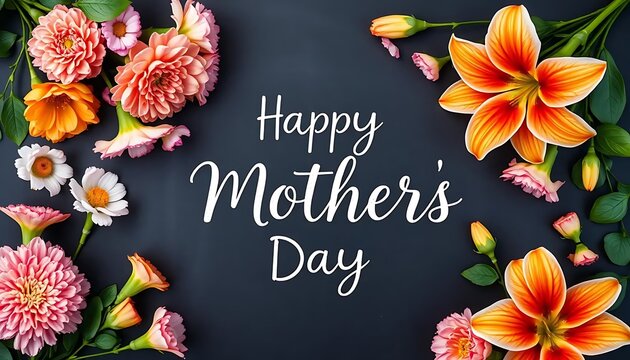 Mother's Day floral arrangement, colorful flowers, dark background