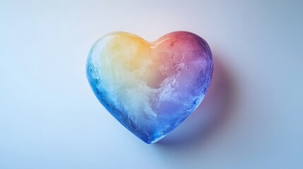 Poster - A vibrant, multicolored heart-shaped object resembling ice or glass.  The colors shift from yellow to blue, creating a stunning visual effect against a light blue background.