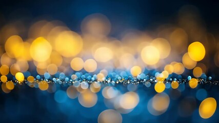 Abstract golden and blue bokeh lights sparkle in a shimmering pattern