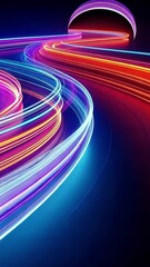 Fototapete - Neon trails winding through darkness, a futuristic light stream