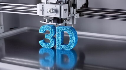 Aufkleber - 3d printer creating a blue 3d text object