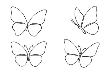 Poster - Butterflies drawn in continuous line art showcasing elegant shapes and graceful forms in black on a white background