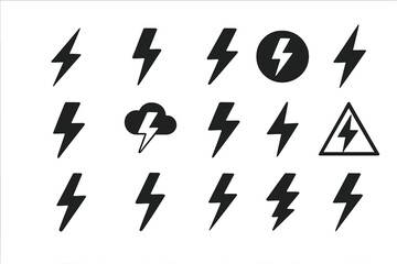 Poster - Collection of lightning bolt symbols in various styles and shapes created for design purposes