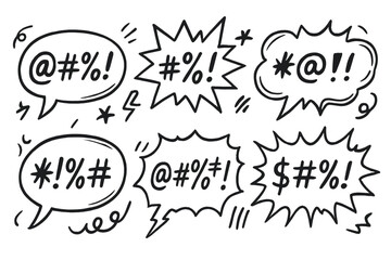 Poster - Expressions of frustration and surprise depicted in comic-style speech bubbles against a white background