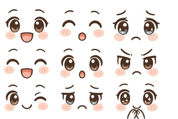 Poster - Variety of expressive face illustrations showcasing different emotions in a simple and colorful design