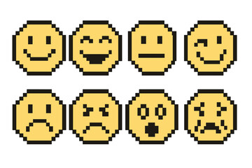 Poster - Emoticons expressing different emotions in pixel art style displayed on a white background