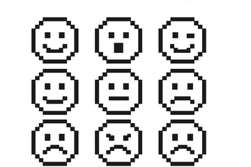 Poster - Variations of emotions displayed through pixel art faces in a grid format