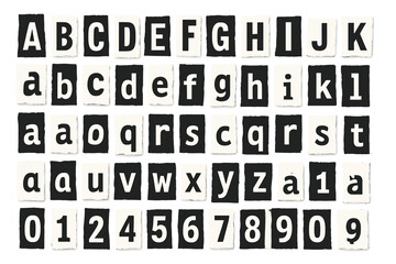 Poster - Creative arrangement of alphabet letters and numbers on a textured background in black and white showcasing design possibilities