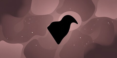 Poster - A silhouette of a bird against a pink and brown background with small white stars