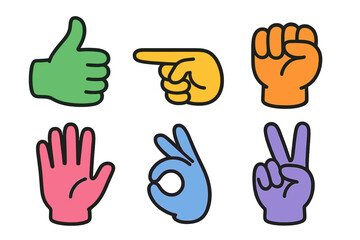 Poster - Colorful hand gesture illustrations representing various expressions and actions for communication and interaction