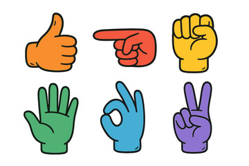Poster - Colorful hand gestures representing various meanings in a playful and artistic style