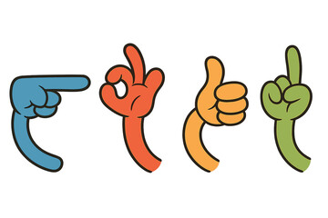 Poster - Different hand gestures displayed on a white background represent various meanings and emotions in communication