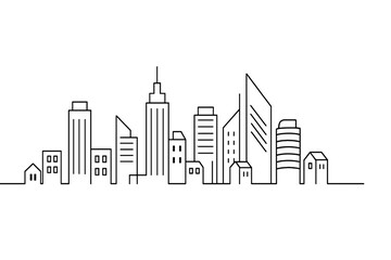 Poster - Outline of a modern city skyline showcasing various building designs during daylight