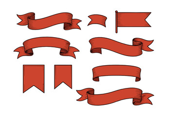 Poster - Decorative red ribbons and banners for crafts and graphic design projects in various shapes and sizes