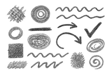 Poster - Variety of textured black and gray hand-drawn shapes for artistic design and illustration purposes