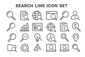Poster - Set of simple line icons depicting diverse search-related activities and elements for digital platforms and applications