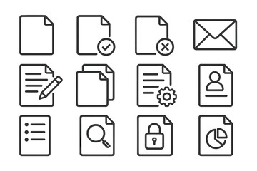 Poster - Collection of simple icons representing various document and communication functions suitable for digital or print design