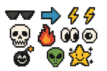 Poster - Pixel art collection featuring various fun and dynamic icons with playful themes in vibrant colors