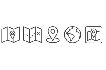 Poster - Different navigation symbols representing a map and location across various contexts showing exploration and travel concepts