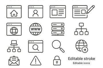Fototapete - Collection of simple icons representing web design, data management, and online navigation concepts