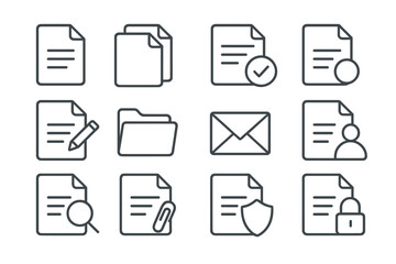 Poster - Collection of minimalist line icons representing various document and file types arranged in a grid layout