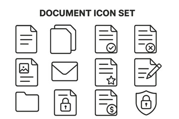 Aufkleber - Document icon collection showcasing various file types and symbols for digital applications in a minimalist style