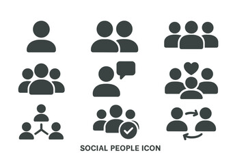 Poster - Social interaction icons representing various group dynamics and communication styles in a digital context