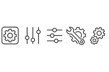 Poster - Icons depicting gear settings, adjustments, and tool usage for user interfaces or software applications
