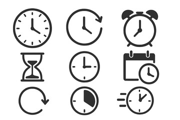 Poster - Various clock illustrations showing different time concepts, such as alarm clocks and hourglasses, ideal for visual time management resources