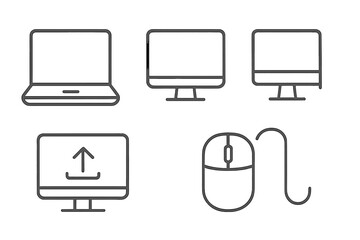 Poster - Various types of computer screens and a mouse displayed on a minimalistic background