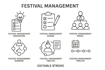 Poster - Festival management concepts explained through creative icons and diagrams for effective event planning and organization