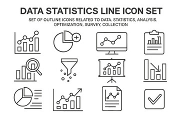 Aufkleber - Collection of line icons representing data statistics, analysis, and optimization for surveys and research projects