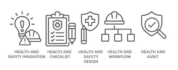 Poster - health and safety concepts represented through simple icons for guidelines and audits in workplace s
