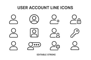 Fototapete - User account line icons representing various functionalities for profile management