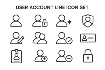 Poster - Collection of user account line icons showcasing various actions and features to enhance digital security and management