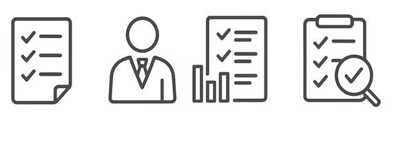 Poster - Checklist symbols and icons representing organization, management, and evaluation of tasks in a professional setting