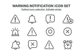Poster - Collection of warning notification icons designed in a simple outline style for versatile use in various applications