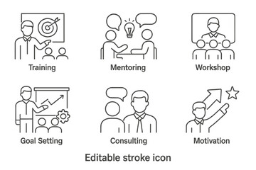 Poster - Training and mentoring icons illustrating collaboration and motivation in a workshop setting